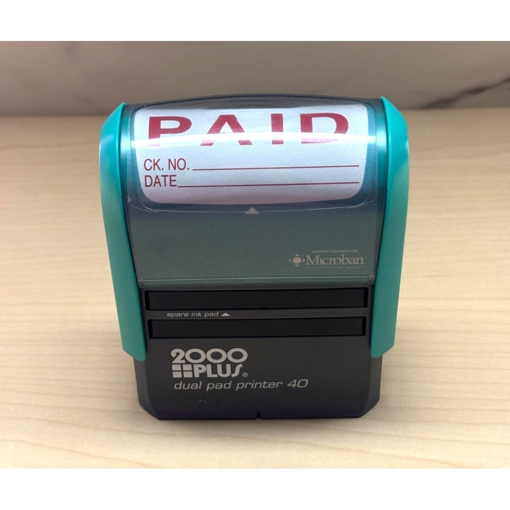 2000 PLUS Dual Pad Printer 40 Self-Inking PAID Check Number Date Red Stamp